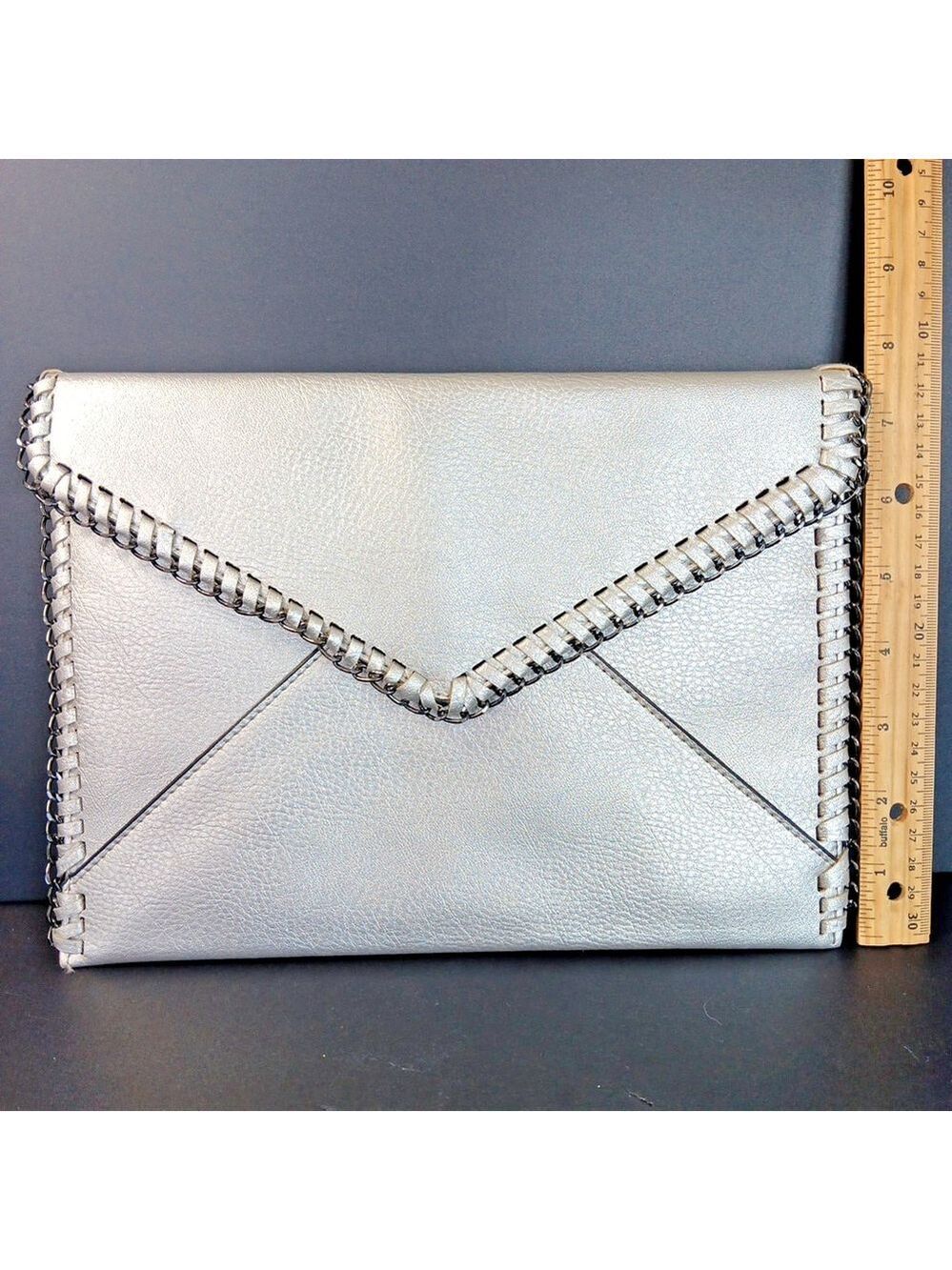 Rare Design Lab Lord And Taylor Envelope Purse Silver 11 X 8 In Minimalist - Picture 2 of 11